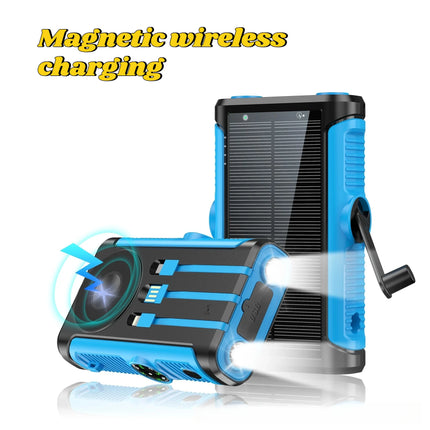 2025 NEW Solar Power Bank 20000mAh 22.5W Magnetic Wireless Powerbank Hand Crank with Cable Portable Charger for Outdoor Camping