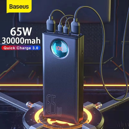 Baseus Power Bank 30000mAh 65W PD3.0 Quick Charging 3.0 FCP SCP Portable External for iPhone 16 15 14 Laptop Tablet Power bank