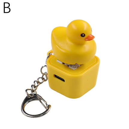 Rechargeable Cartoon Yellow Duck Shaft Tester Keychain With LED Light Fidget Button Finger Toys Fun Keyboard Toy Gifts