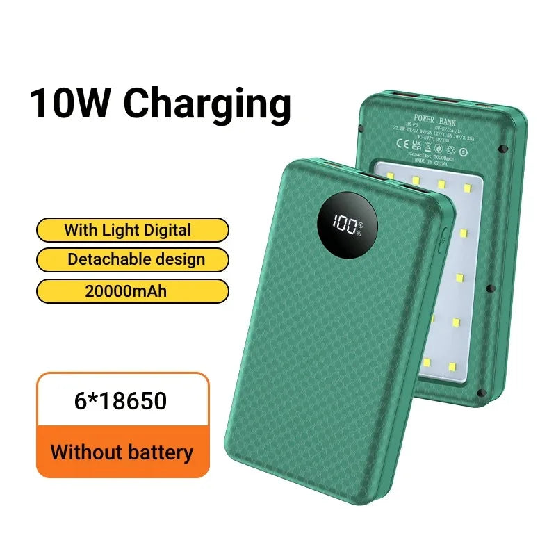 P6 Dual USB Type C Power Bank Shell 5V 10W DIY Shell 18650 Holder Cases Detachable Battery Storage Box With camping lights