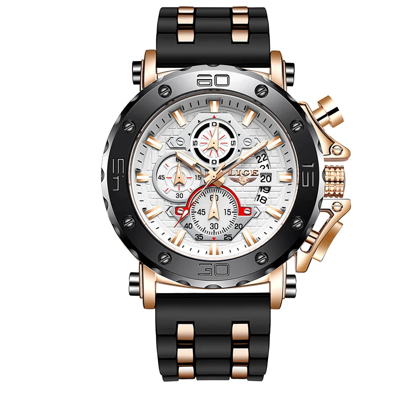 LIGE 2025 New Business Silicone Mens Watches Top Brand Luxury Quartz Watch For Men Waterproof Sport Big Dial Military Wristwatch