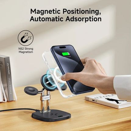 SwanScout 709M Dual Charger Stand for Apple Watch 11 10 9 Ultra 3 SE 2 Magnetic Wireless Charger for iPhone 17 16 15 for AirPods