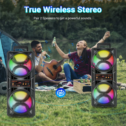 3000W Dual 6.5 Inch Wireless Bluetooth Speaker Outdoor High-Volume Portable Subwoofer Sound System with Microphone LED FM AUX TF