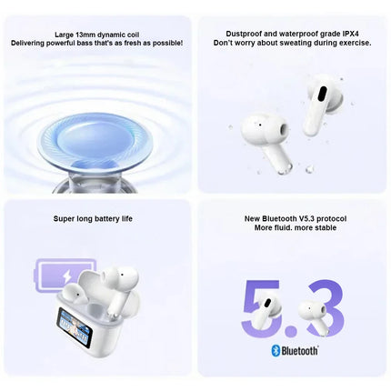 ERAZER AI Translator Wireless Bluetooth Earphones LCD Touch Screen Sports Headphones Hifi Stereo Sound Game Low Latency Earbuds