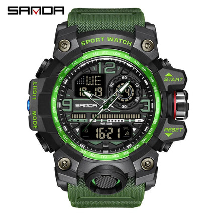 SANDA 3133 Men Electronic Watch Trendy Fashion Sport Date Waterproof Pointer Digital Analog Dual Display Wrist Watch for Student