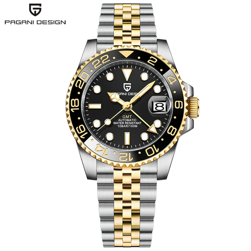 PAGANI DESIGN New 40MM Men's GMT Watch Luxury Sapphire Automatic Mechanical Hand Stainless Steel 100M Waterproof Watch
