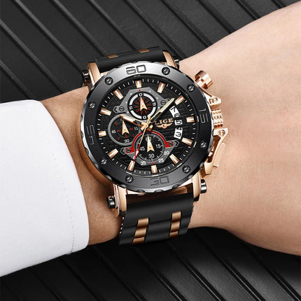 LIGE 2025 New Business Silicone Mens Watches Top Brand Luxury Quartz Watch For Men Waterproof Sport Big Dial Military Wristwatch