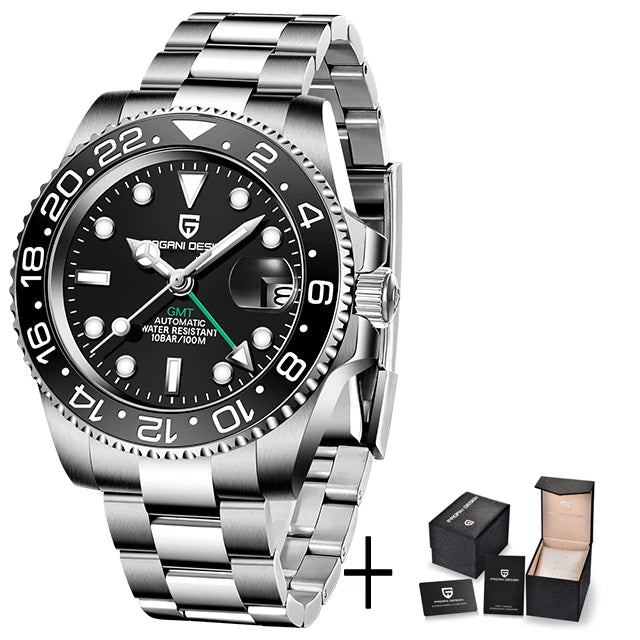 PAGANI DESIGN New 40MM Men's GMT Watch Luxury Sapphire Automatic Mechanical Hand Stainless Steel 100M Waterproof Watch