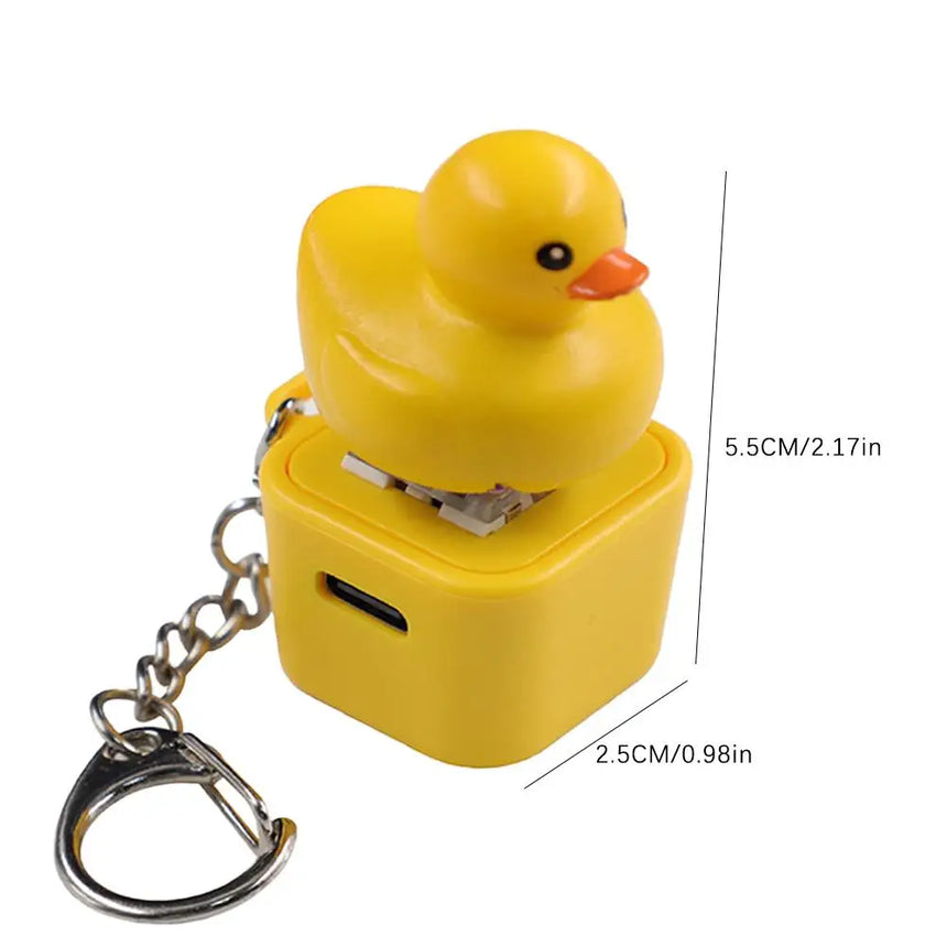 Rechargeable Cartoon Yellow Duck Shaft Tester Keychain With LED Light Fidget Button Finger Toys Fun Keyboard Toy Gifts