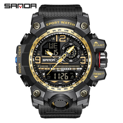 SANDA 3133 Men Electronic Watch Trendy Fashion Sport Date Waterproof Pointer Digital Analog Dual Display Wrist Watch for Student