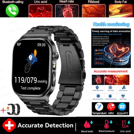 2026 New 2.04" AMOLED Screen Health Care Smart Watch Uric Acid Blood Fat ECG+PPG Blood Pressure Voice Call Smartwatchs Men Women