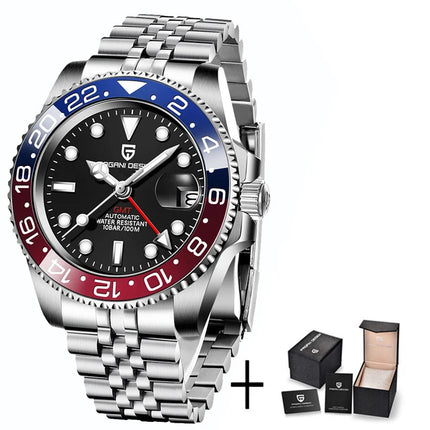 PAGANI DESIGN New 40MM Men's GMT Watch Luxury Sapphire Automatic Mechanical Hand Stainless Steel 100M Waterproof Watch