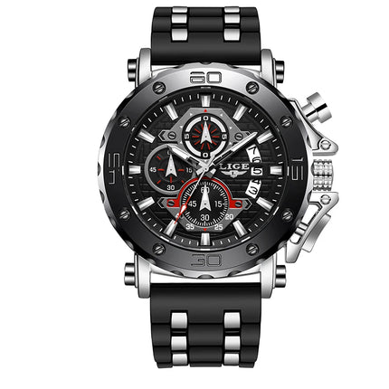 LIGE 2025 New Business Silicone Mens Watches Top Brand Luxury Quartz Watch For Men Waterproof Sport Big Dial Military Wristwatch