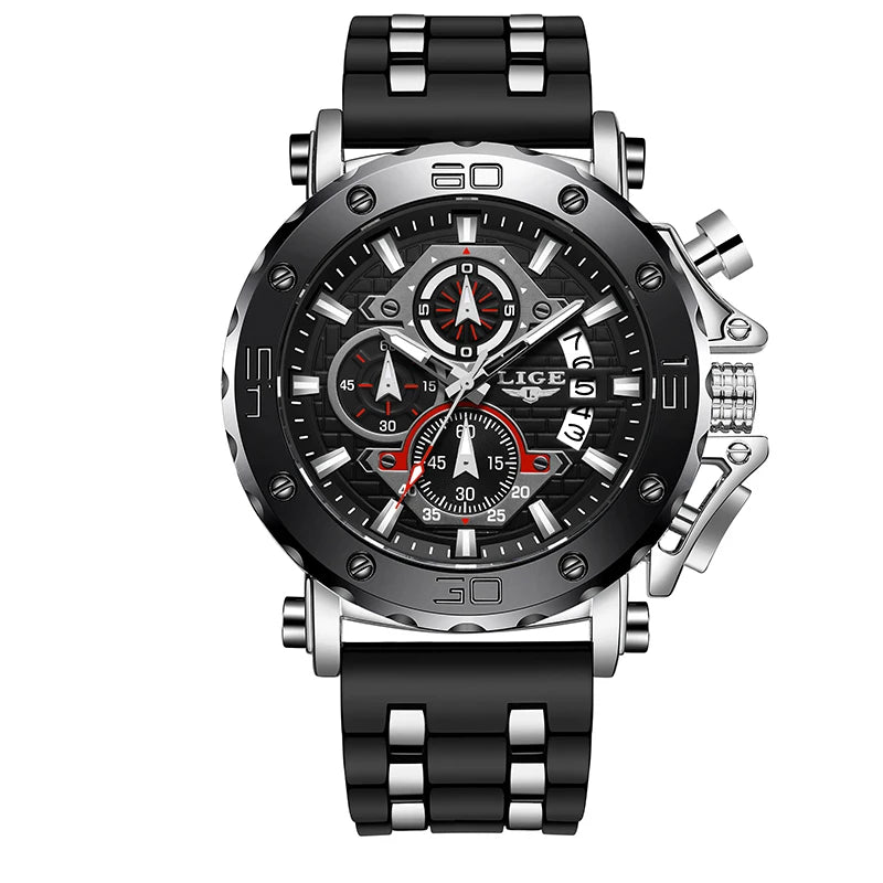 LIGE 2025 New Business Silicone Mens Watches Top Brand Luxury Quartz Watch For Men Waterproof Sport Big Dial Military Wristwatch
