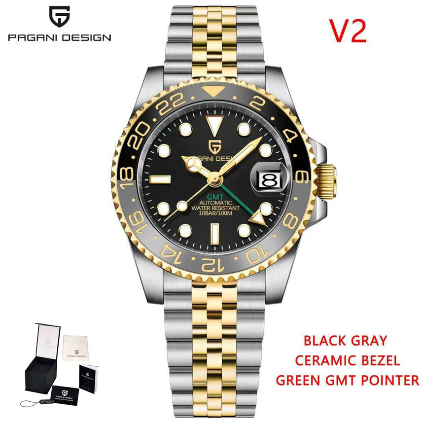 PAGANI DESIGN New 40MM Men's GMT Watch Luxury Sapphire Automatic Mechanical Hand Stainless Steel 100M Waterproof Watch