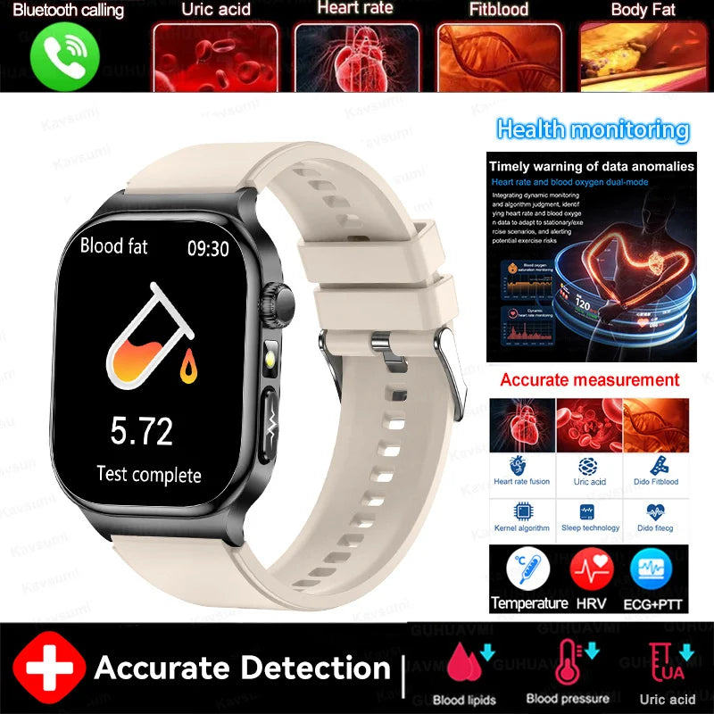 2026 New 2.04" AMOLED Screen Health Care Smart Watch Uric Acid Blood Fat ECG+PPG Blood Pressure Voice Call Smartwatchs Men Women