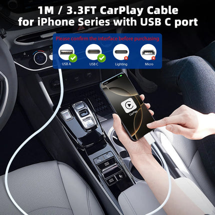 USB A to USB C Woven Cable Car CarPlay Android Auto Data Transfer Car to Phone Audio Charge Cord for iPhone 15 16 17 Samsung
