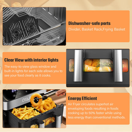 10L Air Fryer Dual Zone Digital Oven 9 Cooking Functions Oil Free 2400W SALE