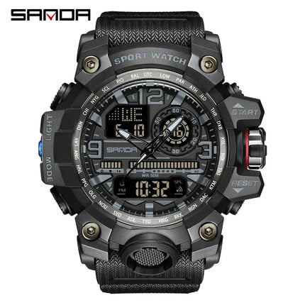 SANDA 3133 Men Electronic Watch Trendy Fashion Sport Date Waterproof Pointer Digital Analog Dual Display Wrist Watch for Student