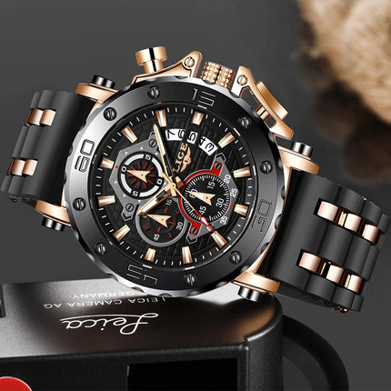 LIGE 2025 New Business Silicone Mens Watches Top Brand Luxury Quartz Watch For Men Waterproof Sport Big Dial Military Wristwatch