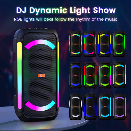 JYX Karaoke Speaker with 2 Wireless Microphones,Portable Bluetooth, DJ Lights, Powerful Sound with Strong Bass,Ideal for Parties