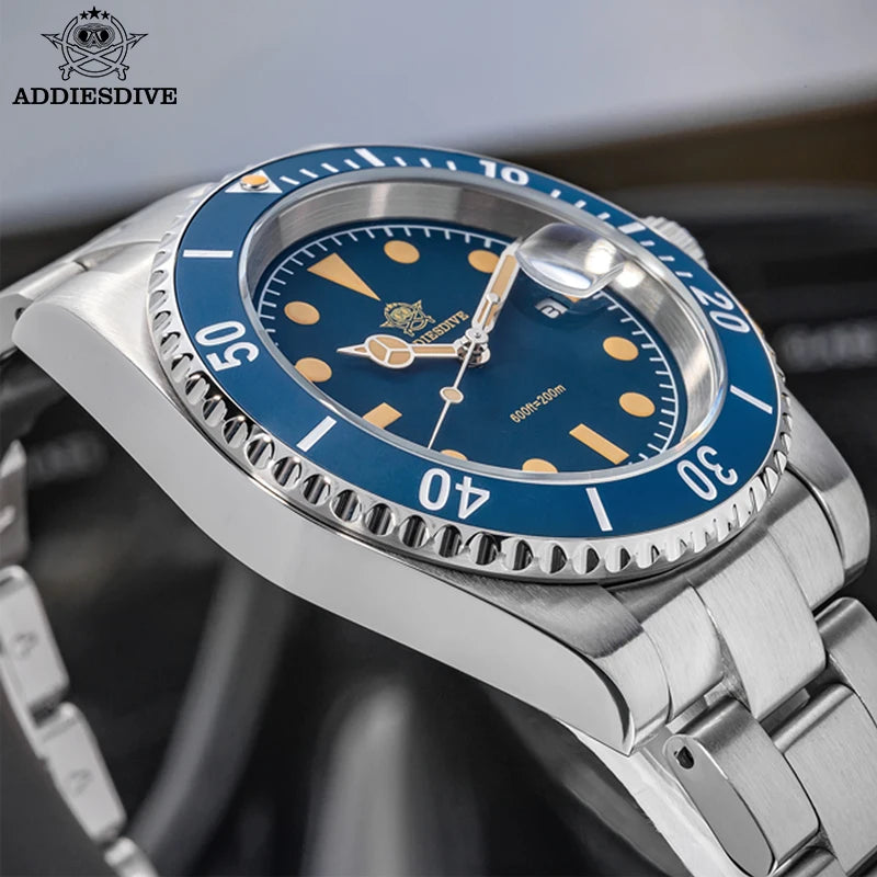 ADDIESDIVE AD2054 Watch For Men Ceramic Bezel reloj hombre 20Bar Waterproof 316L Stainless Steel C3 Super Luminous Quartz Watch