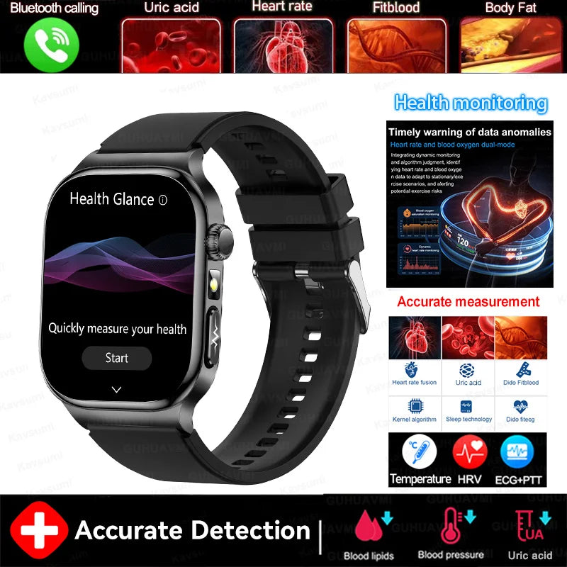 2026 New 2.04" AMOLED Screen Health Care Smart Watch Uric Acid Blood Fat ECG+PPG Blood Pressure Voice Call Smartwatchs Men Women