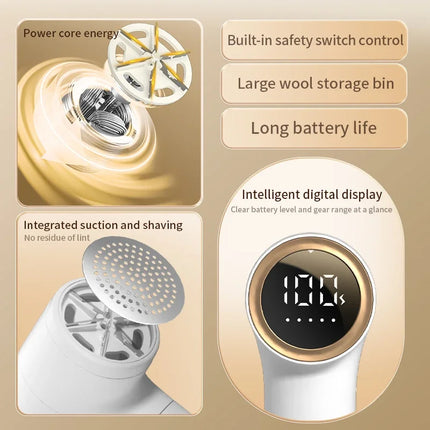 Electric Lint Remover USB Rechargeable Intelligent Digital Display Hairball Trimmer Portable Clothes Shaver 5 Gear Razor