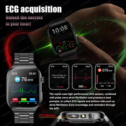 2026 New 2.04" AMOLED Screen Health Care Smart Watch Uric Acid Blood Fat ECG+PPG Blood Pressure Voice Call Smartwatchs Men Women