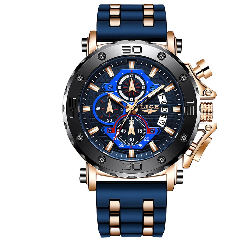 LIGE 2025 New Business Silicone Mens Watches Top Brand Luxury Quartz Watch For Men Waterproof Sport Big Dial Military Wristwatch