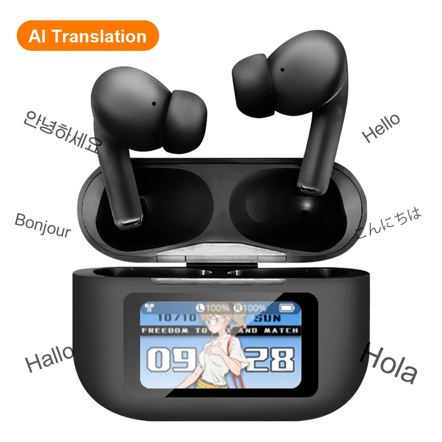 ERAZER AI Translator Wireless Bluetooth Earphones LCD Touch Screen Sports Headphones Hifi Stereo Sound Game Low Latency Earbuds
